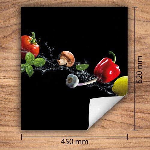 Mata ochronna na kuchenkę indukcyjną 45x52 cm - Mata antypoślizgowa na blat - Płyta ochronna zwijana - Dekoracja do kuchni - Więcej miejsca - Warzywa czarna