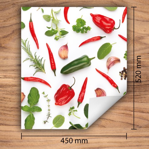 Mata ochronna na kuchenkę indukcyjną 45x52 cm - Mata antypoślizgowa na blat - Płyta ochronna zwijana - Dekoracja do kuchni - Więcej miejsca - Chilli warzywa