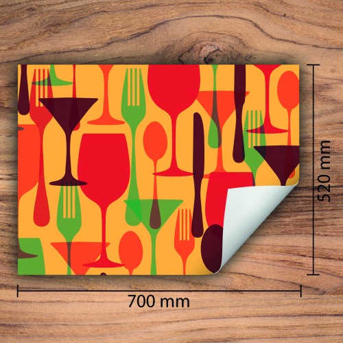 Mata ochronna na kuchenkę indukcyjną 70x52 cm - Mata antypoślizgowa na blat - Płyta ochronna zwijana - Dekoracja do kuchni - Więcej miejsca - Kolorowa sztućce
