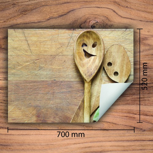 Mata ochronna na kuchenkę indukcyjną 70x52 cm - Mata antypoślizgowa na blat - Płyta ochronna zwijana - Dekoracja do kuchni - Więcej miejsca - Drewno łyżka