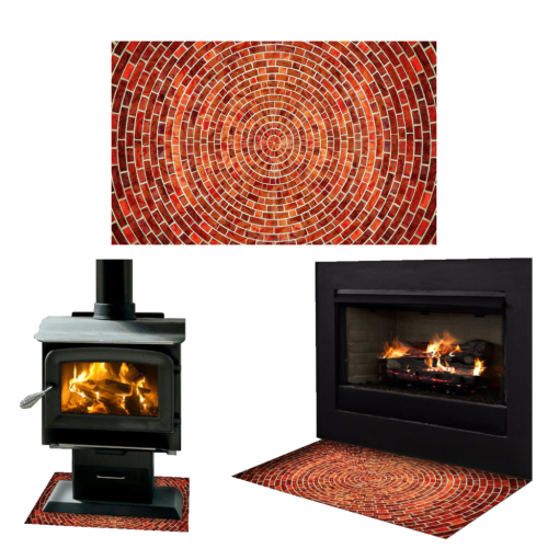 SZYBA POD KOMINEK SZKŁO HARTOWANE PODSTAWKA WYMIAR 60x52cm z GRAFIKĄ CEGŁA