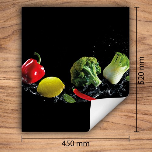 Mata ochronna na kuchenkę indukcyjną 45x52 cm - Mata antypoślizgowa na blat - Płyta ochronna zwijana - Dekoracja do kuchni - Więcej miejsca - Czarna warzywa
