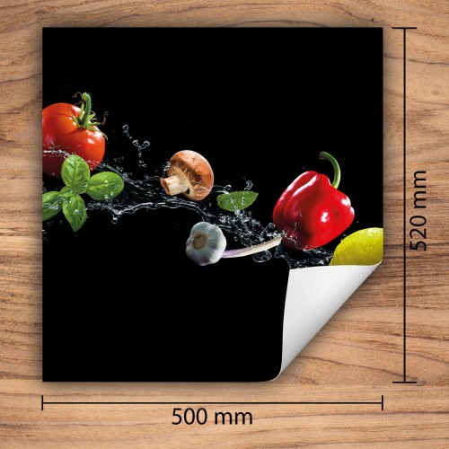 Mata ochronna na kuchenkę indukcyjną 50x52 cm - Mata antypoślizgowa na blat - Płyta ochronna zwijana - Dekoracja do kuchni - Więcej miejsca - Warzywa czarna