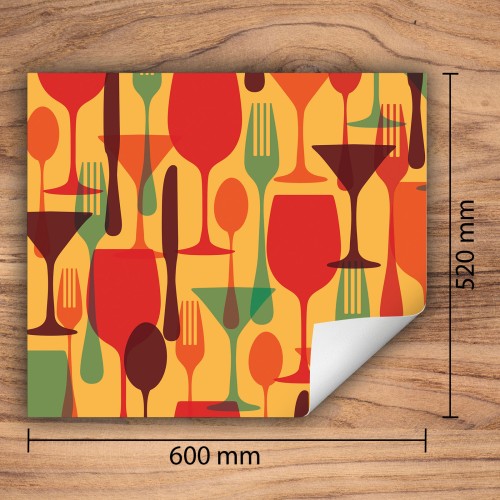 Mata ochronna na kuchenkę indukcyjną 60x52 cm - Mata antypoślizgowa na blat - Płyta ochronna zwijana - Dekoracja do kuchni - Więcej miejsca - Kolorowa sztućce