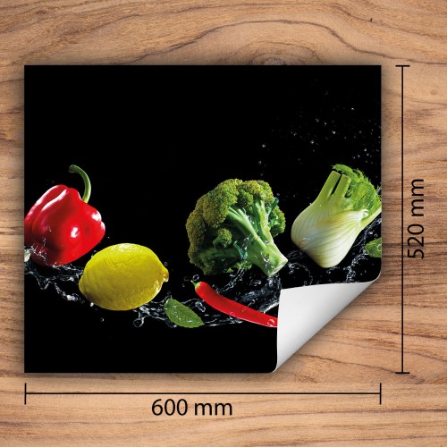Mata ochronna na kuchenkę indukcyjną 60x52 cm - Mata antypoślizgowa na blat - Płyta ochronna zwijana - Dekoracja do kuchni - Więcej miejsca - Czarna warzywa