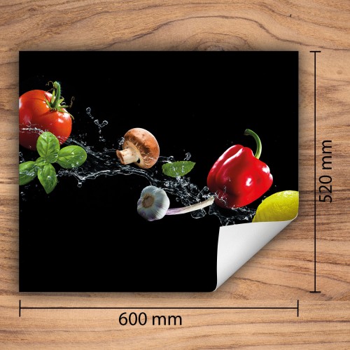 Mata ochronna na kuchenkę indukcyjną 60x52 cm - Mata antypoślizgowa na blat - Płyta ochronna zwijana - Dekoracja do kuchni - Więcej miejsca - Warzywa czarna