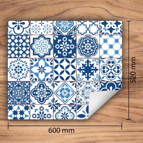 Mata ochronna na kuchenkę indukcyjną 60x52 cm - Mata antypoślizgowa na blat - Płyta ochronna zwijana - Dekoracja do kuchni - Więcej miejsca - Niebieska mozaika