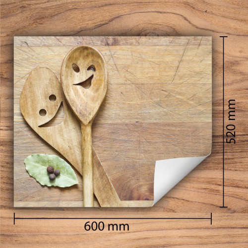 Mata ochronna na kuchenkę indukcyjną 60x52 cm - Mata antypoślizgowa na blat - Płyta ochronna zwijana - Dekoracja do kuchni - Więcej miejsca - Drewno łyżka