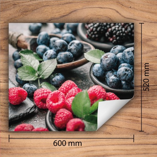 Mata ochronna na kuchenkę indukcyjną 60x52 cm - Mata antypoślizgowa na blat - Płyta ochronna zwijana - Dekoracja do kuchni - Więcej miejsca - Maliny Owoce