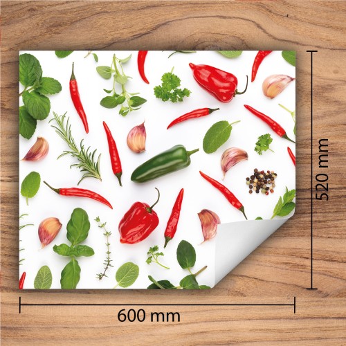 Mata ochronna na kuchenkę indukcyjną 60x52 cm - Mata antypoślizgowa na blat - Płyta ochronna zwijana - Dekoracja do kuchni - Więcej miejsca - Chilli warzywa