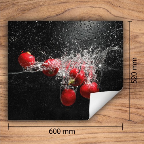 Mata ochronna na kuchenkę indukcyjną 60x52 cm - Mata antypoślizgowa na blat - Płyta ochronna zwijana - Dekoracja do kuchni - Więcej miejsca - Czerwona owoce