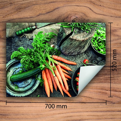 Mata ochronna na kuchenkę indukcyjną 70x52 cm - Mata antypoślizgowa na blat - Płyta ochronna zwijana - Dekoracja do kuchni - Więcej miejsca - Kolorowa Warzywa
