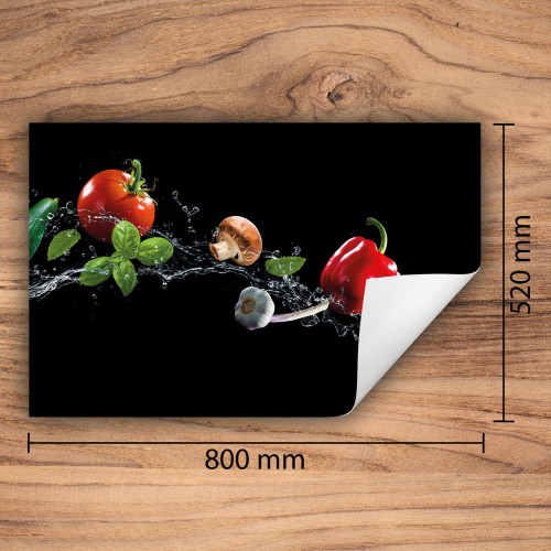 Mata ochronna na kuchenkę indukcyjną 80x52 cm - Mata antypoślizgowa na blat - Płyta ochronna zwijana - Dekoracja do kuchni - Więcej miejsca - Warzywa czarna