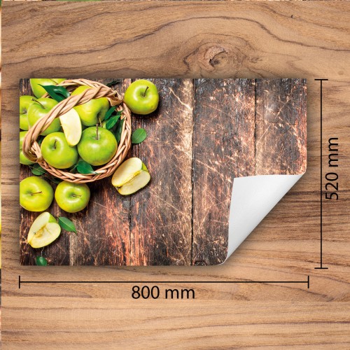 Mata ochronna na kuchenkę indukcyjną 80x52 cm - Mata antypoślizgowa na blat - Płyta ochronna zwijana - Dekoracja do kuchni - Więcej miejsca - Zielone jabłka