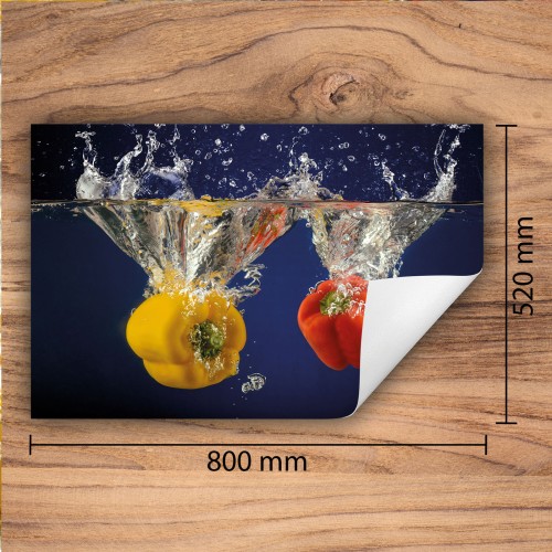 Mata ochronna na kuchenkę indukcyjną 80x52 cm - Mata antypoślizgowa na blat - Płyta ochronna zwijana - Dekoracja do kuchni - Więcej miejsca - Kolorowa papryka
