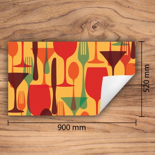 Mata ochronna na kuchenkę indukcyjną 90x52 cm - Mata antypoślizgowa na blat - Płyta ochronna zwijana - Dekoracja do kuchni - Więcej miejsca - Kolorowa sztućce