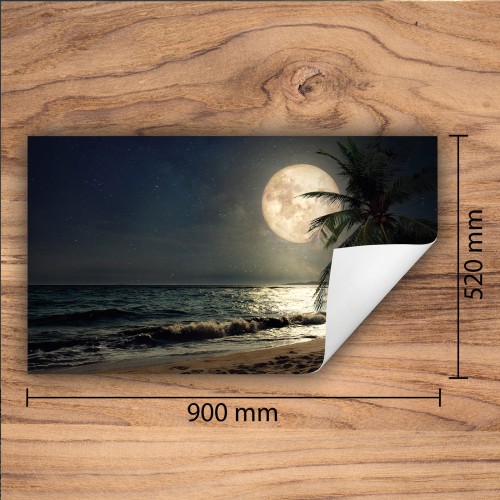 Mata ochronna na kuchenkę indukcyjną 90x52 cm - Mata antypoślizgowa na blat - Płyta ochronna zwijana - Dekoracja do kuchni - Więcej miejsca - Plaża Księżyc