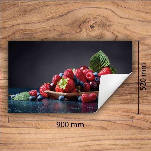 Mata ochronna na kuchenkę indukcyjną 90x52 cm - Mata antypoślizgowa na blat - Płyta ochronna zwijana - Dekoracja do kuchni - Więcej miejsca - Truskawki Owoce