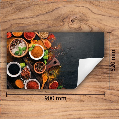 Mata ochronna na kuchenkę indukcyjną 90x52 cm - Mata antypoślizgowa na blat - Płyta ochronna zwijana - Dekoracja do kuchni - Więcej miejsca - Kolorowa przyprawy