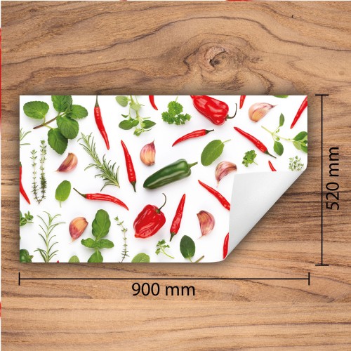 Mata ochronna na kuchenkę indukcyjną 90x52 cm - Mata antypoślizgowa na blat - Płyta ochronna zwijana - Dekoracja do kuchni - Więcej miejsca - Chilli warzywa
